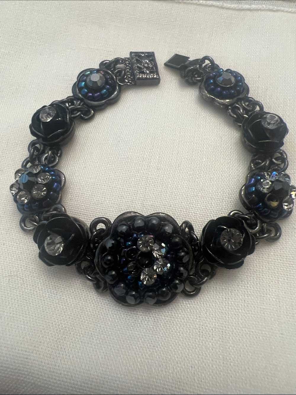 Black Floral Crystal Statement Bracelet